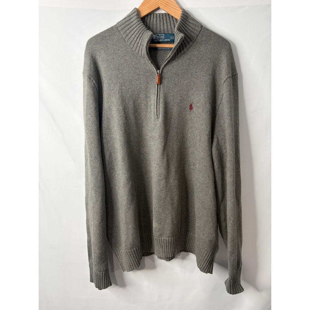 VTG Polo Ralph Lauren Mens XXL Gray Cotton 1/2 Zip Sweater Old Money Preppy Pony